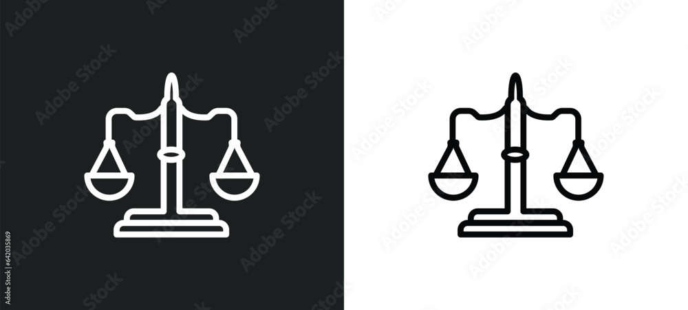Aufkleber justice scale icon isolated in white and black colors. justice scale outline vector icon from law an