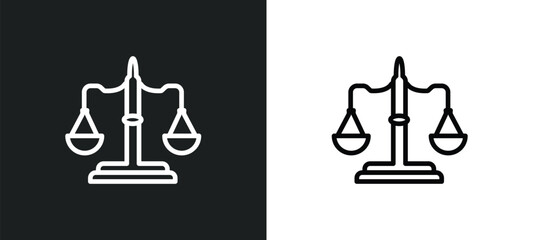 justice scale icon isolated in white and black colors. justice scale outline vector icon from law and justice collection for web, mobile apps and ui.