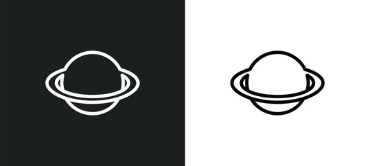 saturn with his ring icon isolated in white and black colors. saturn with his ring outline vector icon from nature collection for web, mobile apps and ui. © Premium Art