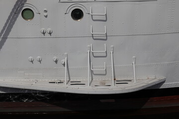 A metal ladder on the ship's side