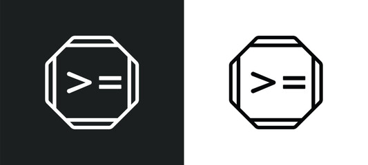 is greater than or equal to icon isolated in white and black colors. is greater than or equal to outline vector icon from signs collection for web, mobile apps and ui.