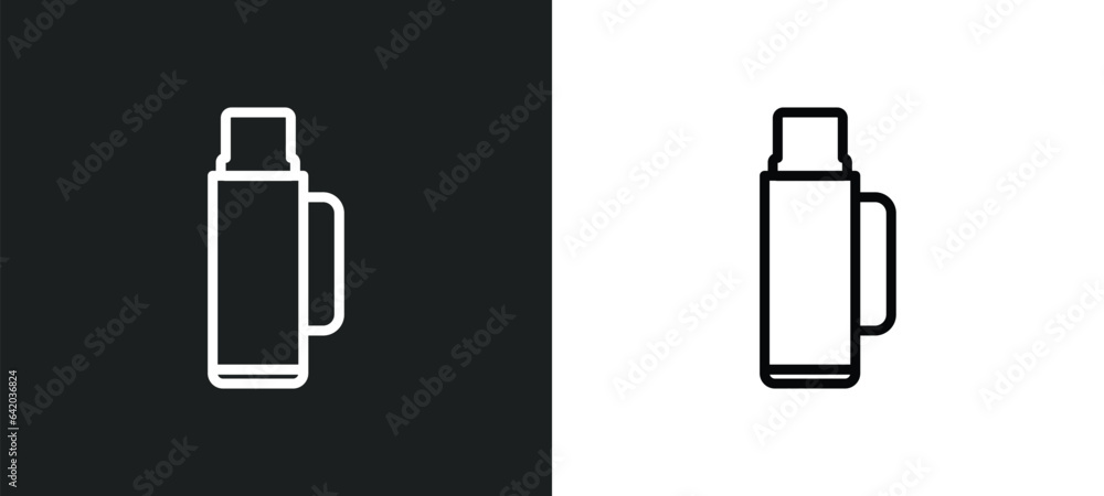 Poster themos flask icon isolated in white and black colors. themos flask outline vector icon from winter c