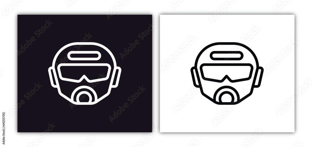 Poster pilot helmet icon isolated in white and black colors. pilot helmet outline vector icon from airport 