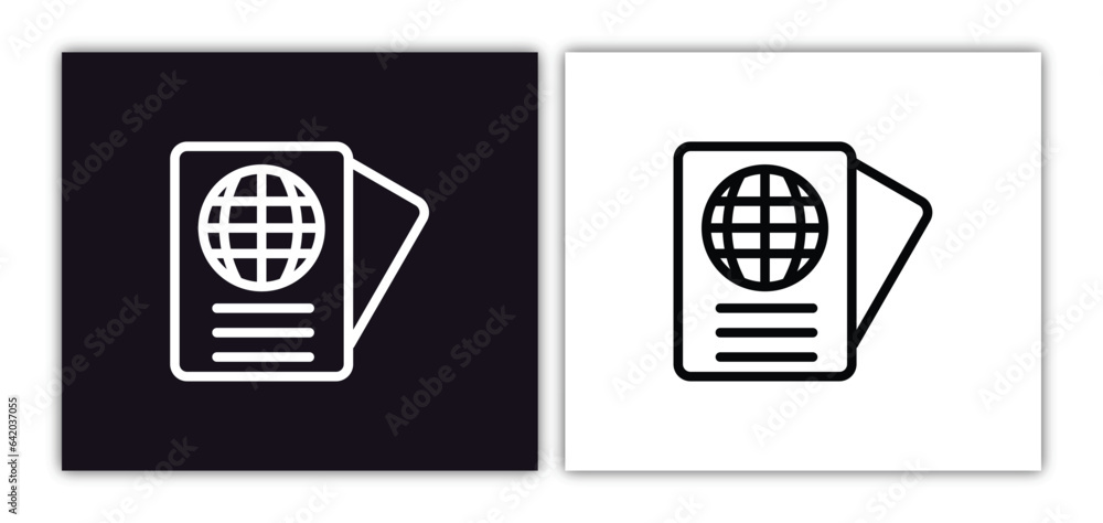 Poster two passports icon isolated in white and black colors. two passports outline vector icon from airpor