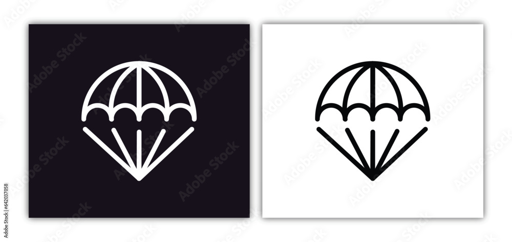 Poster parachute open icon isolated in white and black colors. parachute open outline vector icon from airp