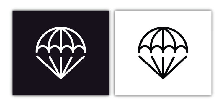 parachute open icon isolated in white and black colors. parachute open outline vector icon from airport terminal collection for web, mobile apps and ui.
