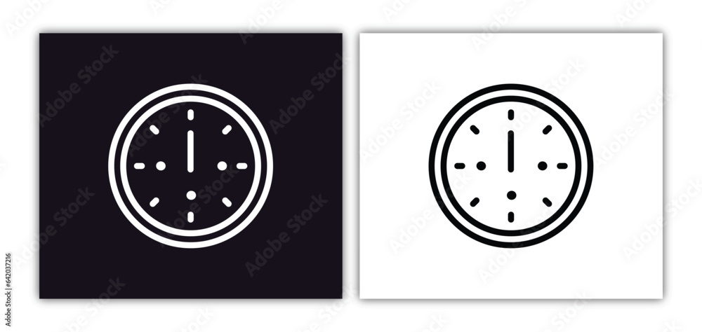 Poster clock at twelve o'clock icon isolated in white and black colors. clock at twelve o'clock outline vec