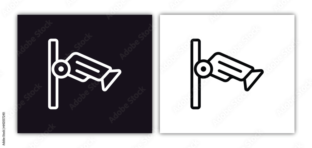 Poster airport security camera icon isolated in white and black colors. airport security camera outline vec