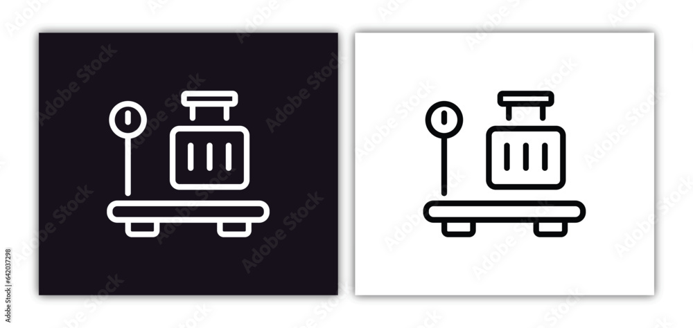 Poster baggage scale icon isolated in white and black colors. baggage scale outline vector icon from airpor
