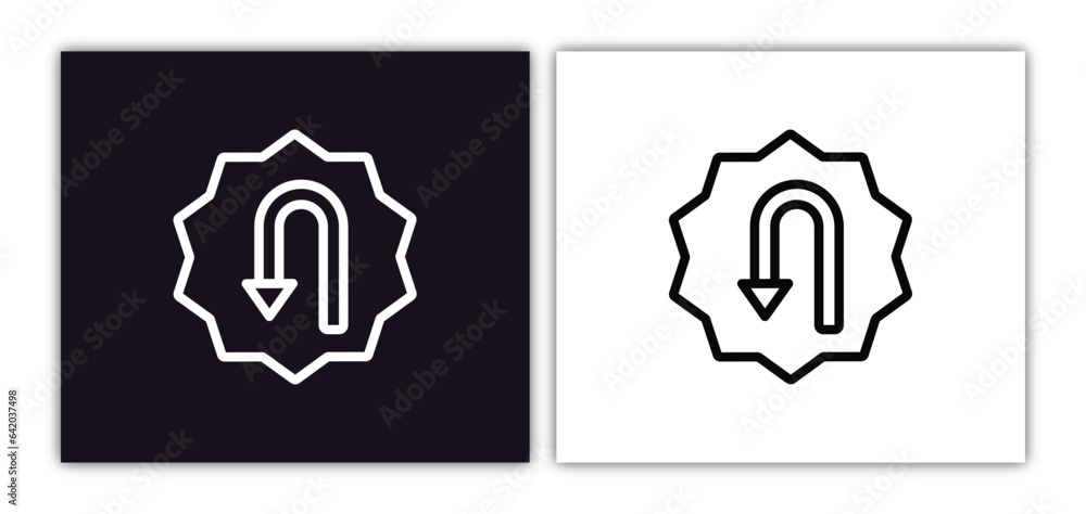 Poster u turn arrow icon isolated in white and black colors. u turn arrow outline vector icon from arrows c
