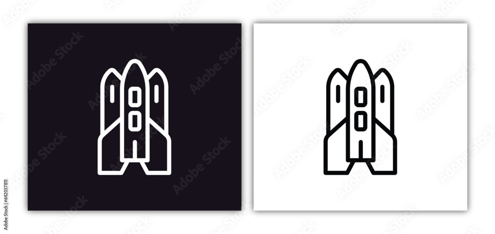 Poster launching shuttle icon isolated in white and black colors. launching shuttle outline vector icon fro