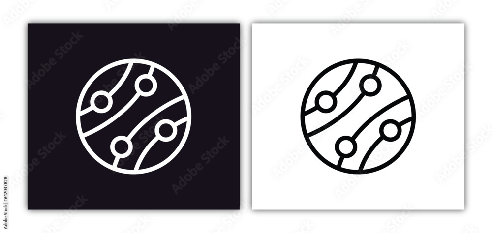 Poster jupiter with satellite icon isolated in white and black colors. jupiter with satellite outline vecto