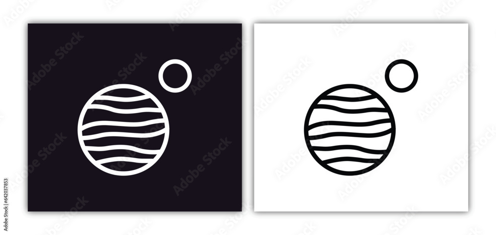 Poster venus with satellite icon isolated in white and black colors. venus with satellite outline vector ic