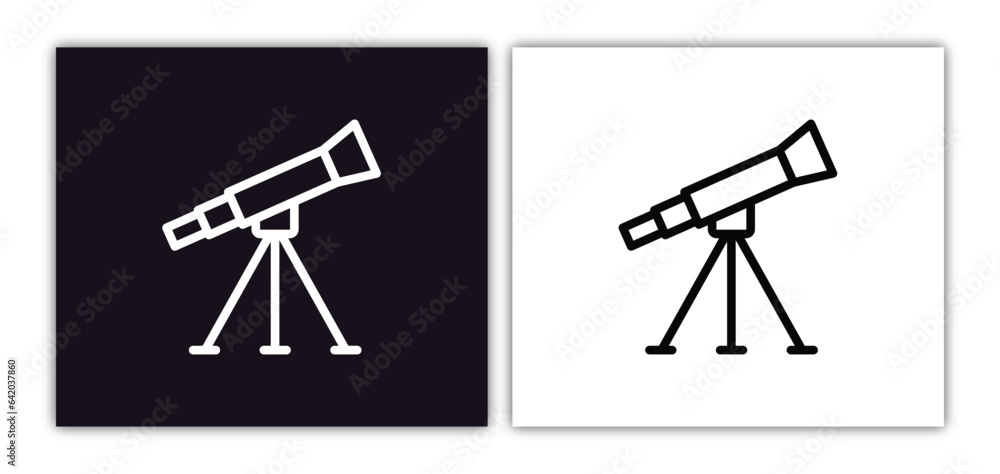 Poster telescope pointing up icon isolated in white and black colors. telescope pointing up outline vector 