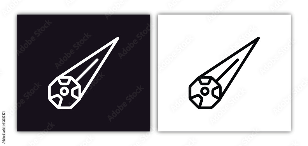 Poster meteorite falling icon isolated in white and black colors. meteorite falling outline vector icon fro