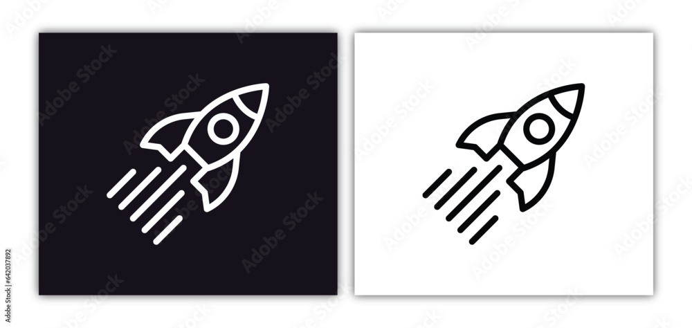 Poster rocket flying icon isolated in white and black colors. rocket flying outline vector icon from astron