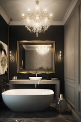 Barocco style interior of bathroom in luxury house.