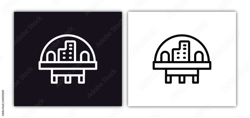 Poster space colony icon isolated in white and black colors. space colony outline vector icon from astronom