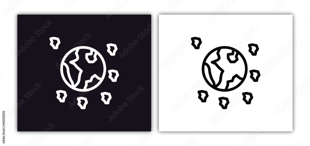 Poster space junk icon isolated in white and black colors. space junk outline vector icon from astronomy co