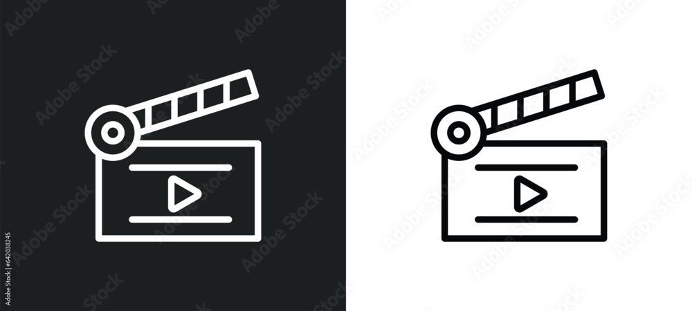 Poster movie clapper open icon isolated in white and black colors. movie clapper open outline vector icon f
