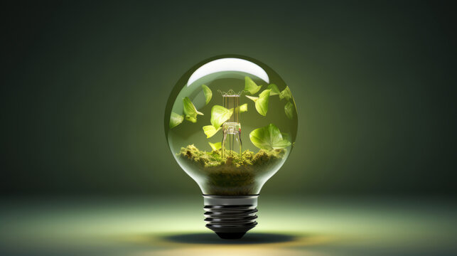 Green eco friendly lightbulb, sustainable energy and environment concept