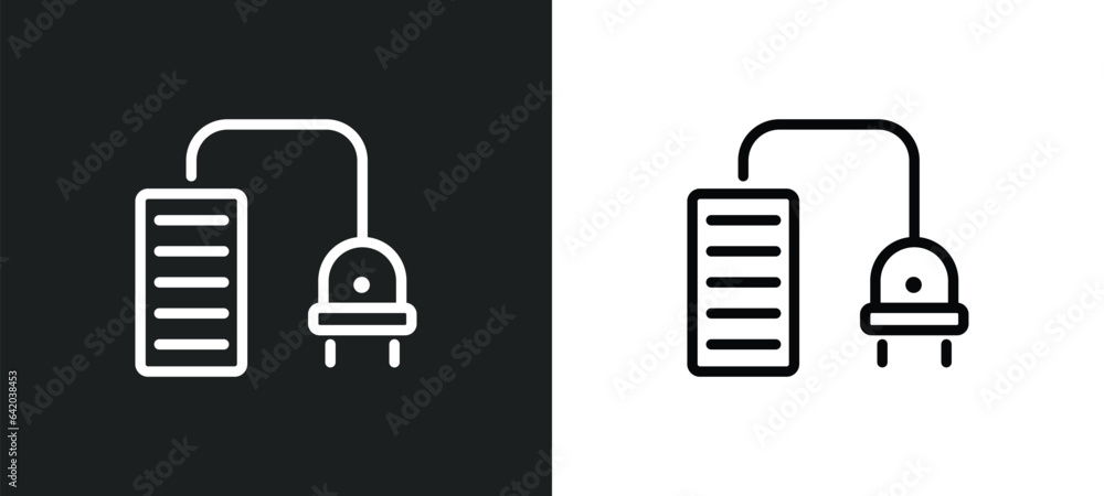 Poster charging icon isolated in white and black colors. charging outline vector icon from electrian connec