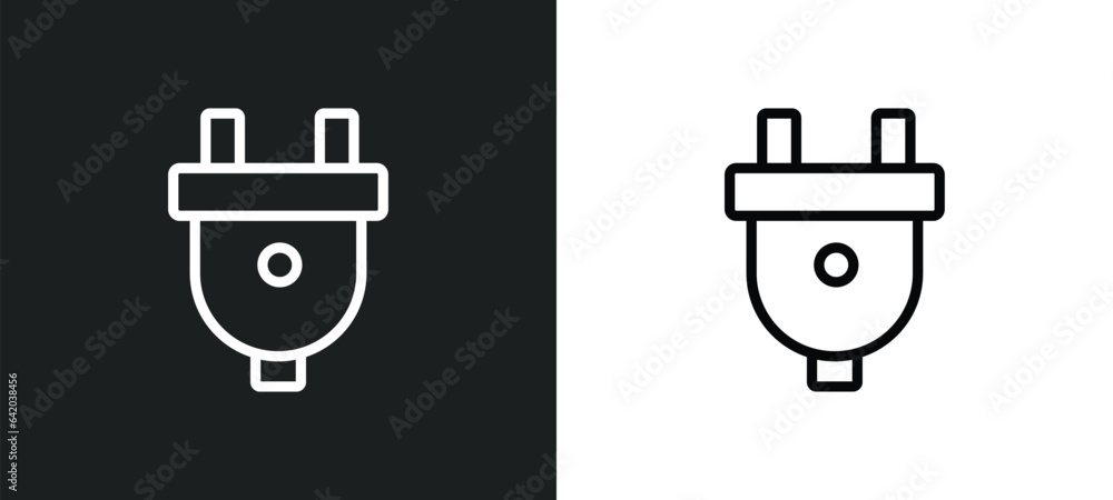 Poster plug icon isolated in white and black colors. plug outline vector icon from electrian connections co