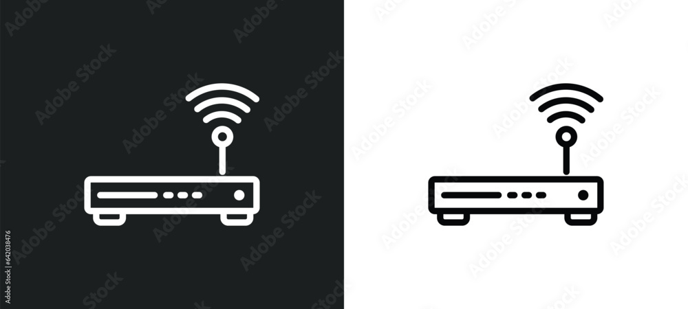 Poster router icon isolated in white and black colors. router outline vector icon from electrian connection