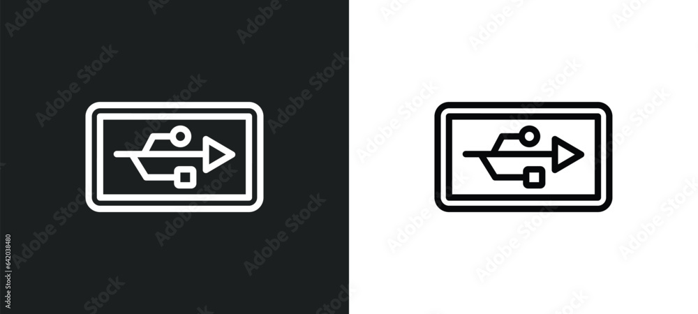 Poster usb icon isolated in white and black colors. usb outline vector icon from electrian connections coll