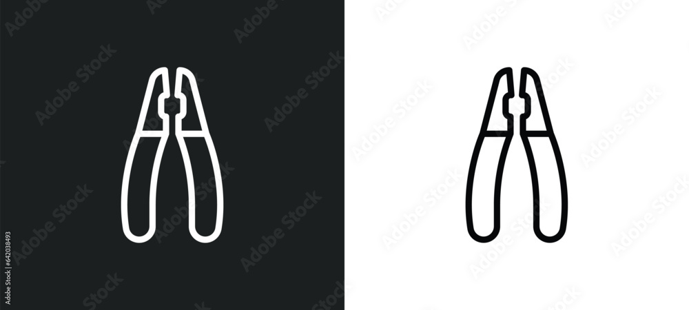 Poster pliers icon isolated in white and black colors. pliers outline vector icon from electrian connection