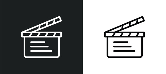 cinema clapperboard icon isolated in white and black colors. cinema clapperboard outline vector icon from cinema collection for web, mobile apps and ui.