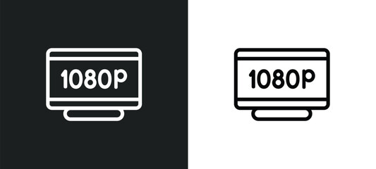 1080p hd tv icon isolated in white and black colors. 1080p hd tv outline vector icon from cinema collection for web, mobile apps and ui.