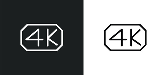 4k icon isolated in white and black colors. 4k outline vector icon from cinema collection for web, mobile apps and ui.