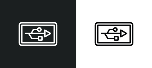 usb icon isolated in white and black colors. usb outline vector icon from electrian connections collection for web, mobile apps and ui.