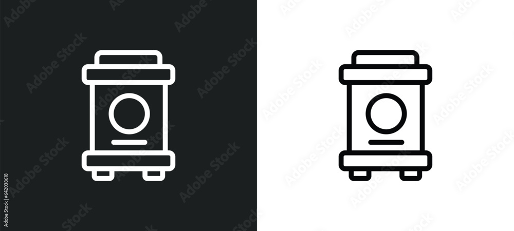 Poster trash compactor icon isolated in white and black colors. trash compactor outline vector icon from el