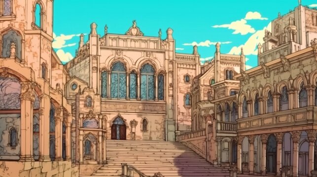 Italian Renaissance-style palace. Fantasy concept , Illustration painting.