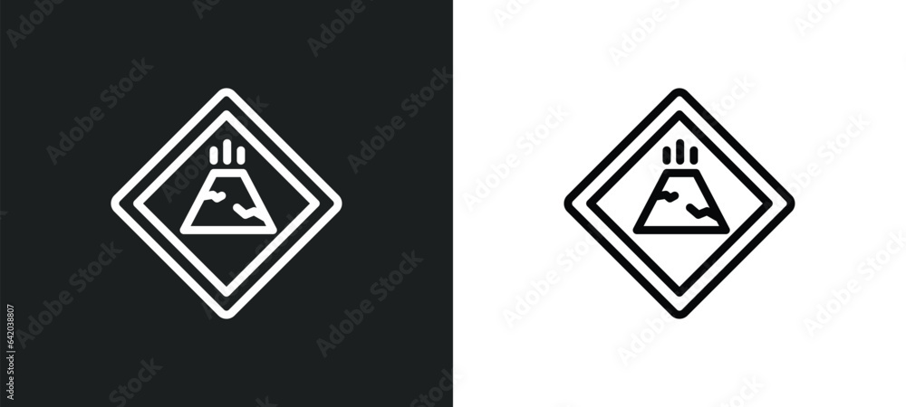 Aufkleber volcano warning icon isolated in white and black colors. volcano warning outline vector icon from me