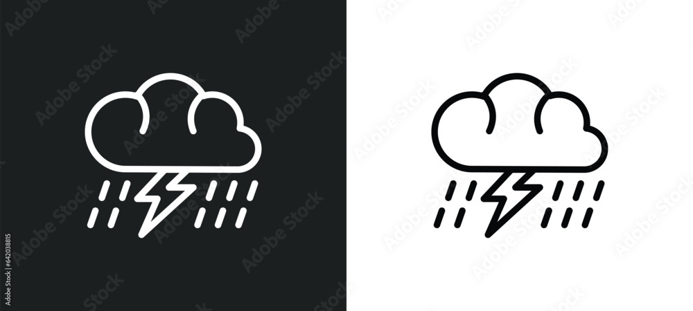 Poster thunder cloud icon isolated in white and black colors. thunder cloud outline vector icon from meteor