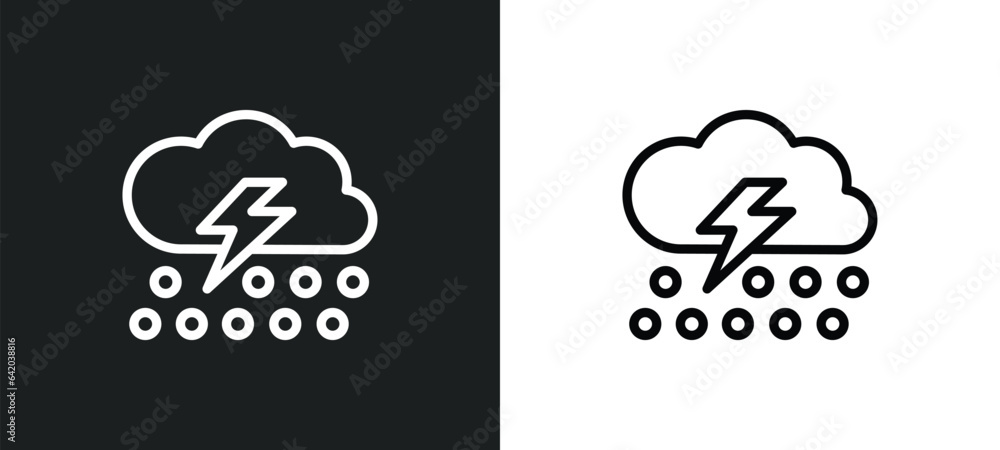 Poster thunder storm icon isolated in white and black colors. thunder storm outline vector icon from meteor