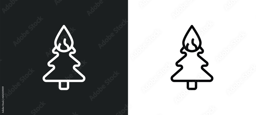 Aufkleber pine tree on fire icon isolated in white and black colors. pine tree on fire outline vector icon fro