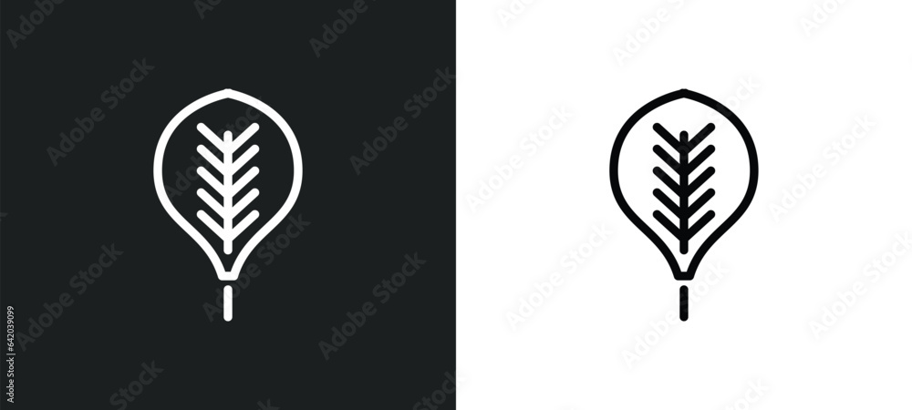 Poster plum leaf icon isolated in white and black colors. plum leaf outline vector icon from nature collect
