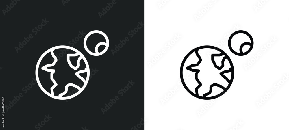 Poster planet with satellite icon isolated in white and black colors. planet with satellite outline vector 
