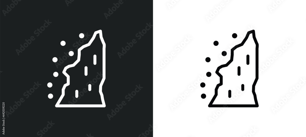 Poster falling debris icon isolated in white and black colors. falling debris outline vector icon from natu