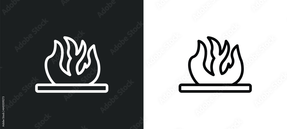 Aufkleber fire over line icon isolated in white and black colors. fire over line outline vector icon from shap