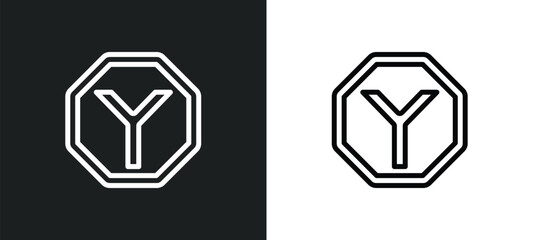 y shaped intersection icon isolated in white and black colors. y shaped intersection outline vector icon from shapes collection for web, mobile apps and ui.