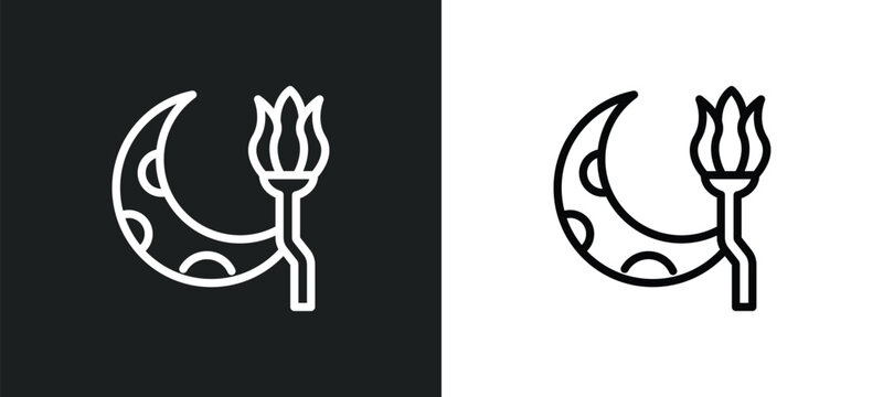 moon and broom icon isolated in white and black colors. moon and broom outline vector icon from shapes collection for web, mobile apps ui.