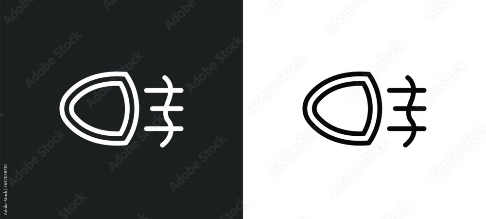 Poster fog light icon isolated in white and black colors. fog light outline vector icon from shapes collect