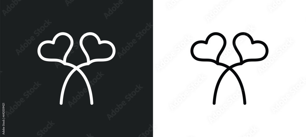 Poster a pair of baloons of hearts icon isolated in white and black colors. a pair of baloons hearts outlin