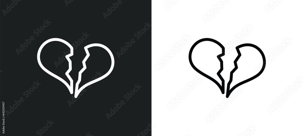 Poster broken heart icon isolated in white and black colors. broken heart outline vector icon from shapes c