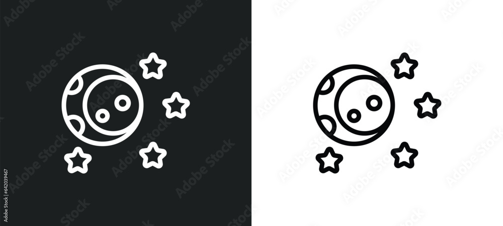 Poster moon and stars icon isolated in white and black colors. moon and stars outline vector icon from shap